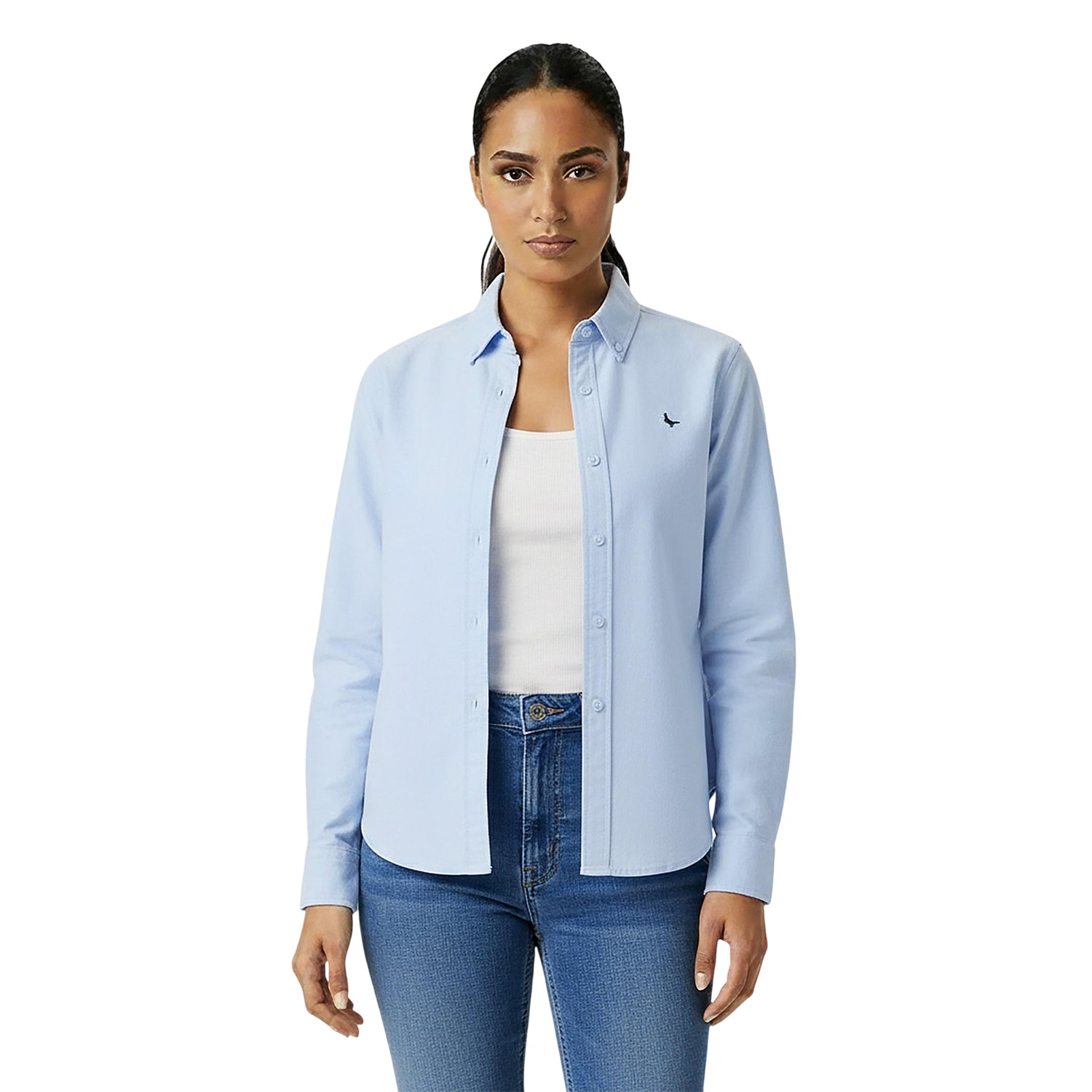 Brunnera Blue - Side - Jack Wills Womens-Ladies Classic Twill Long-Sleeved Shirt