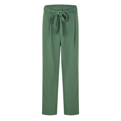 Duck Green - Front - Vila Womens-Ladies Viclva Plain Tie Belt Straight Trousers