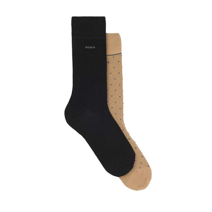 Medium Beige-Black - Front - Boss Mens Polka Dot Bamboo Crew Socks (Pack of 2)