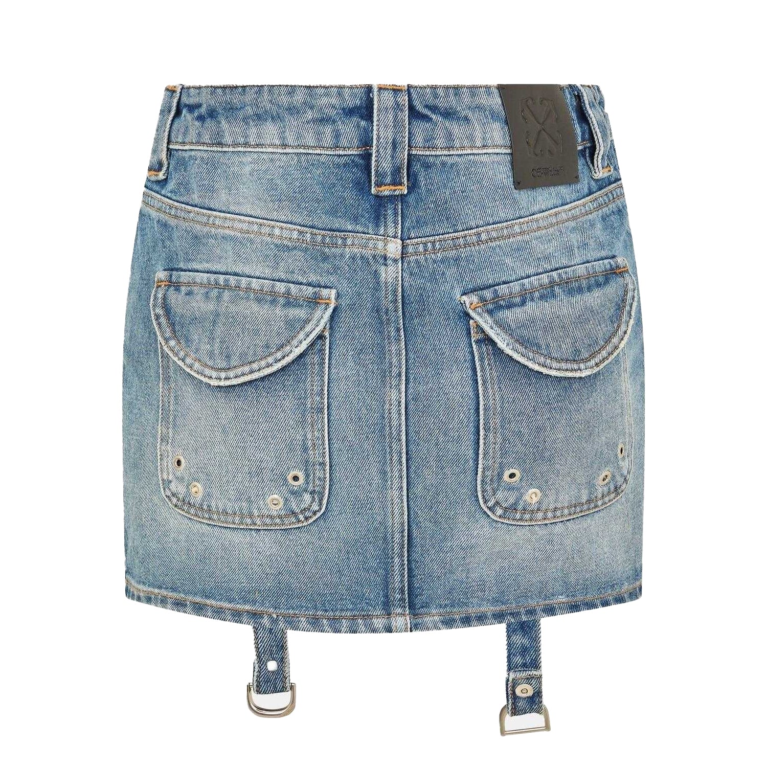 Vintage Blue - Back - Off-White Womens-Ladies Cargo Denim Mini Skirt