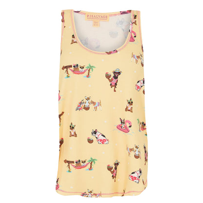 Yellow - Front - PJ Salvage Womens-Ladies Dog Print Modal Sleeveless Tank Top