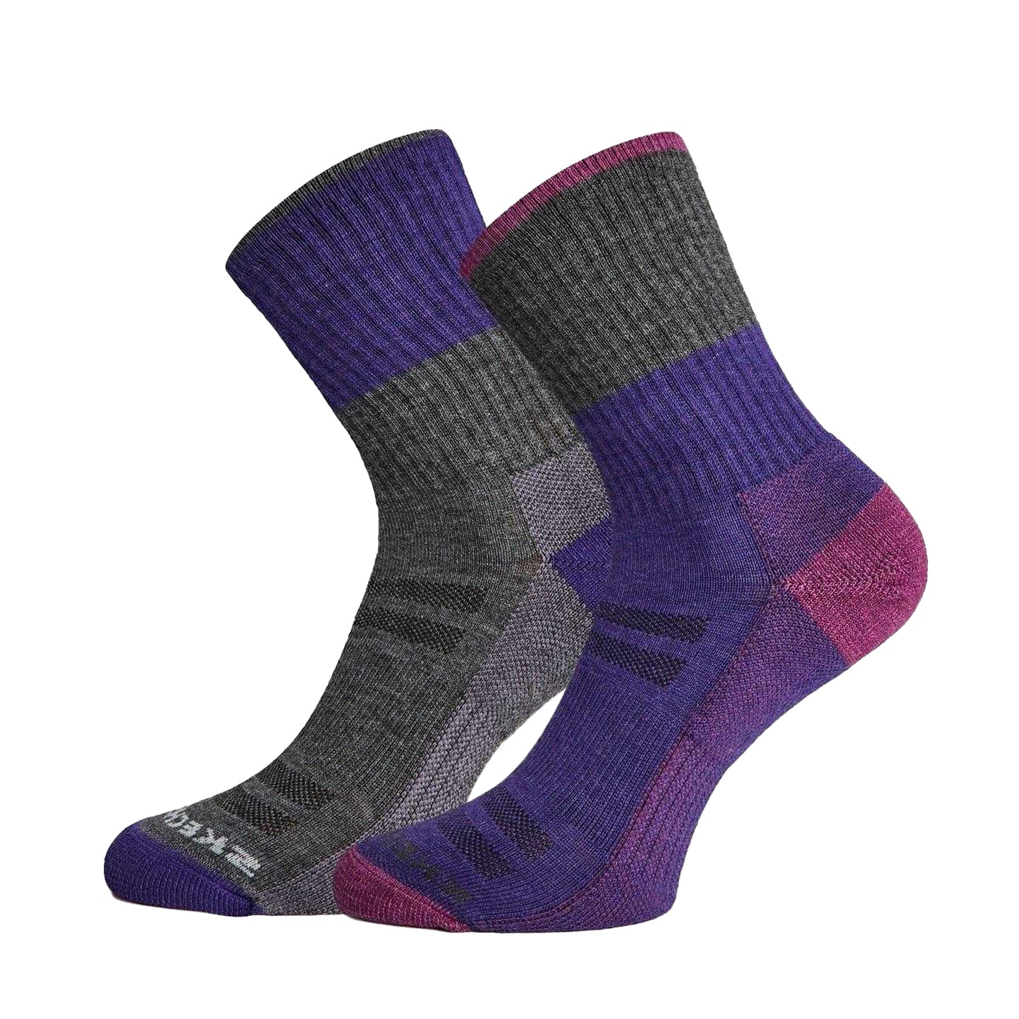 Purple-Grey - Back - Skechers Womens-Ladies Crew Socks (Pack of 2)