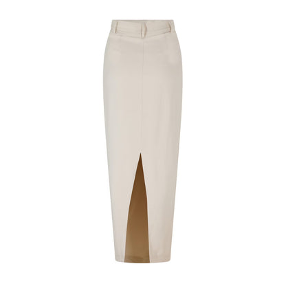 Oat - Back - Odd Muse Womens-Ladies Front Slit Fitted Maxi Skirt