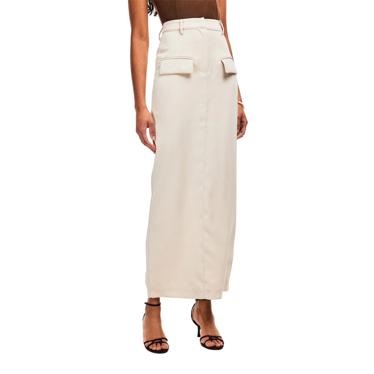 Oat - Side - Odd Muse Womens-Ladies Front Slit Fitted Maxi Skirt