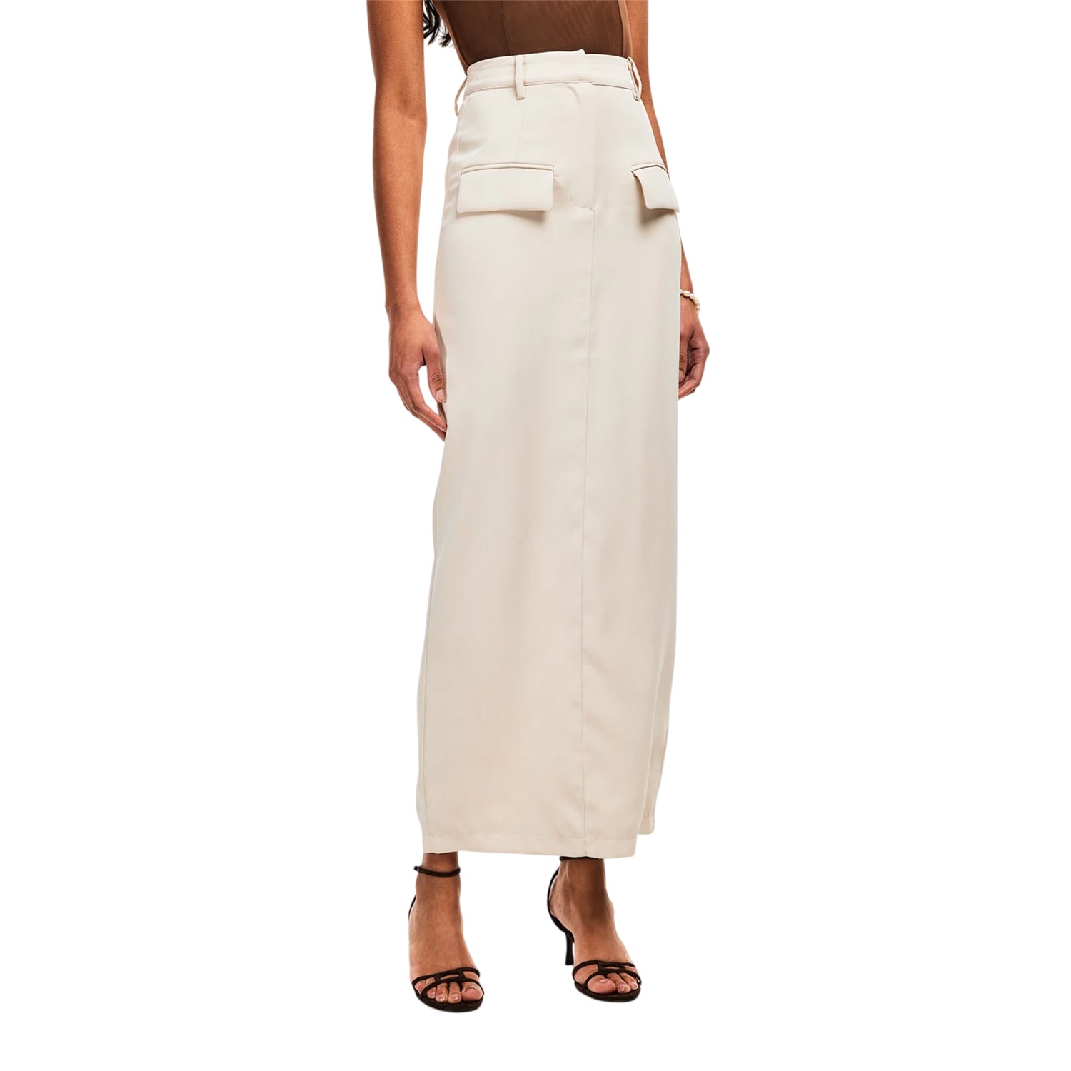 Oat - Side - Odd Muse Womens-Ladies Front Slit Fitted Maxi Skirt