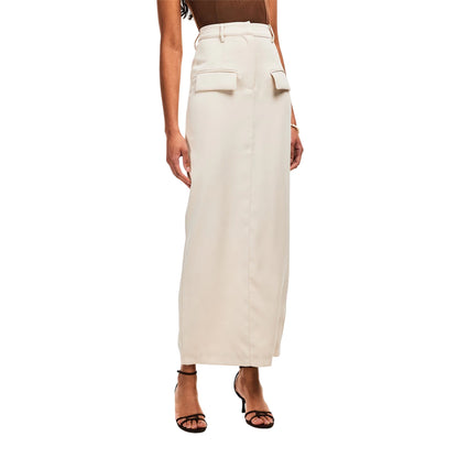 Oat - Side - Odd Muse Womens-Ladies Front Slit Fitted Maxi Skirt