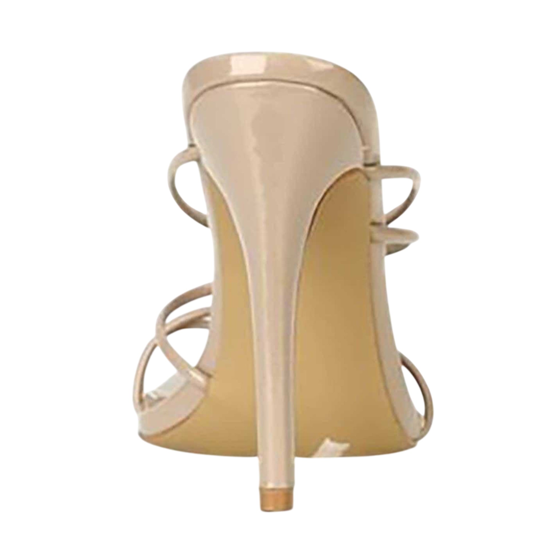 Nude - Back - Chic Womens-Ladies Strappy Patent Leather Toe Loop Sandals
