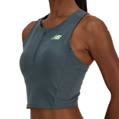 Grey - Side - New Balance Womens-Ladies Fitted Racing Tank Top