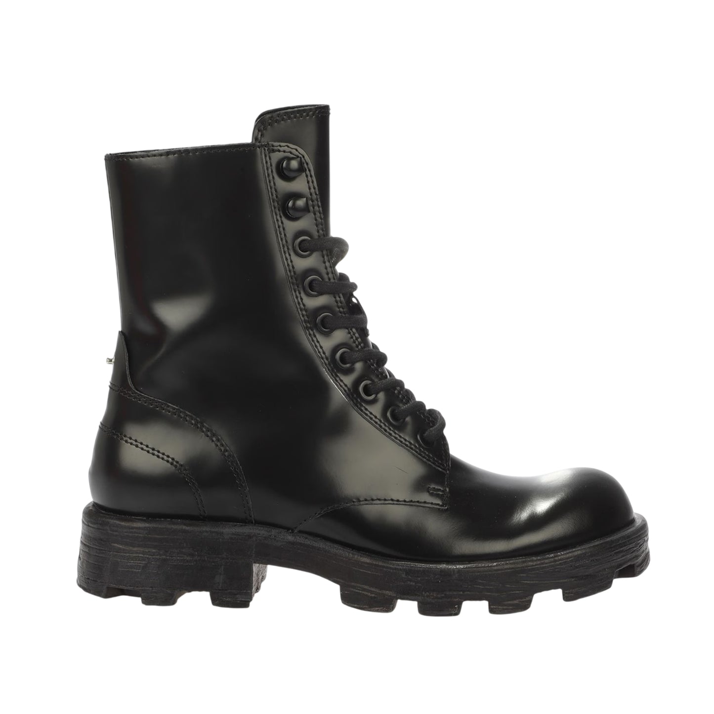 Black - Side - Diesel Womens-Ladies Hammer Leather Lace Up Combat Boots