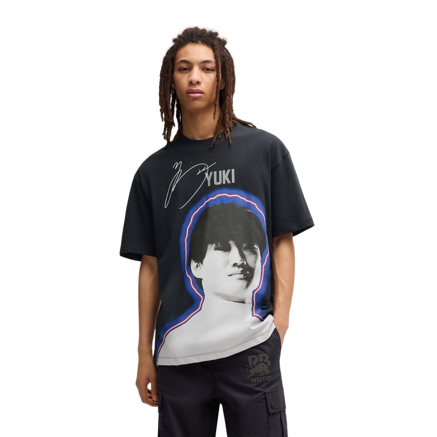 Black - Side - Hugo Mens Yuki Tsunoda Graphic Print T-Shirt