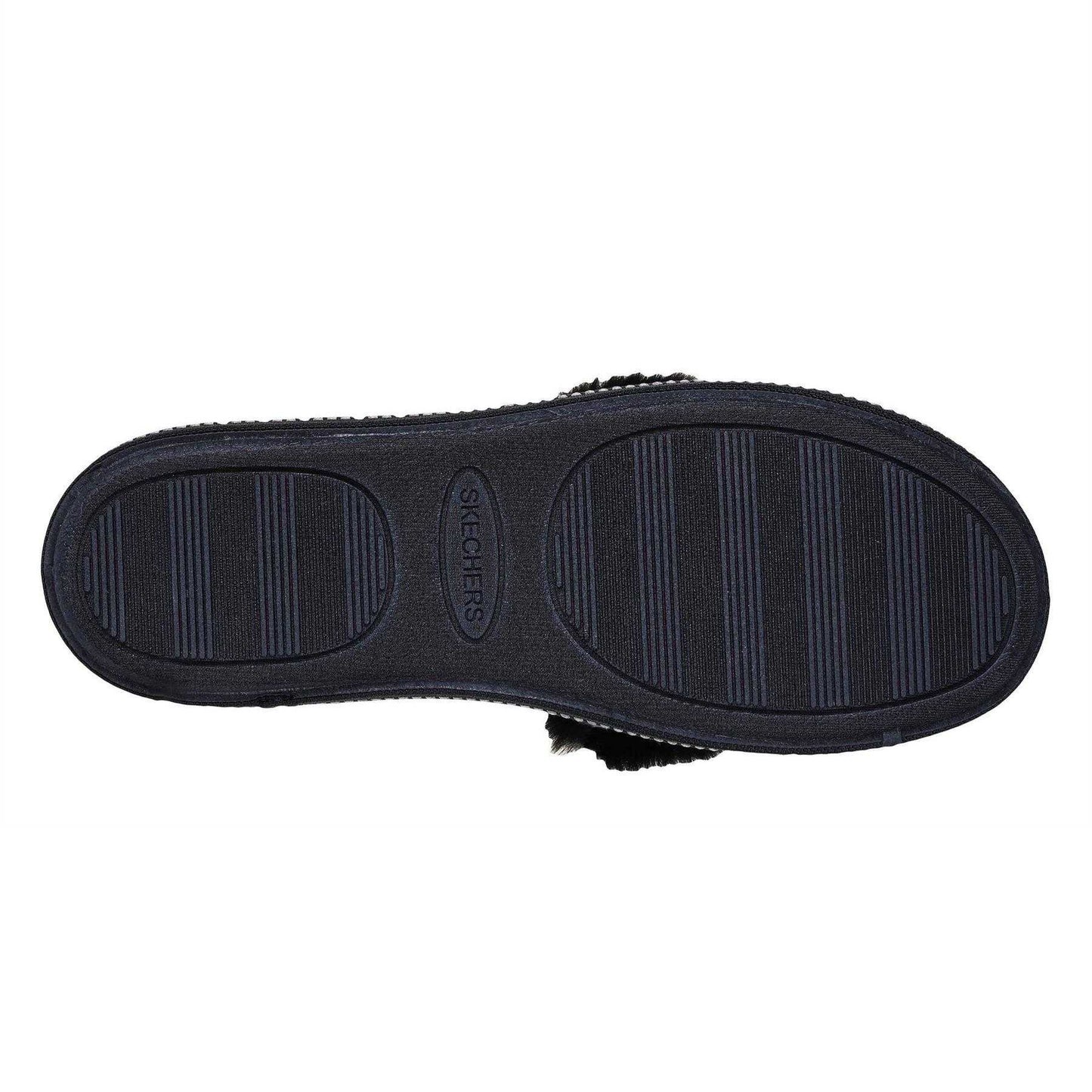 Black - Pack Shot - Skechers Womens-Ladies Bow Faux Fur Trim Moccasin Slippers