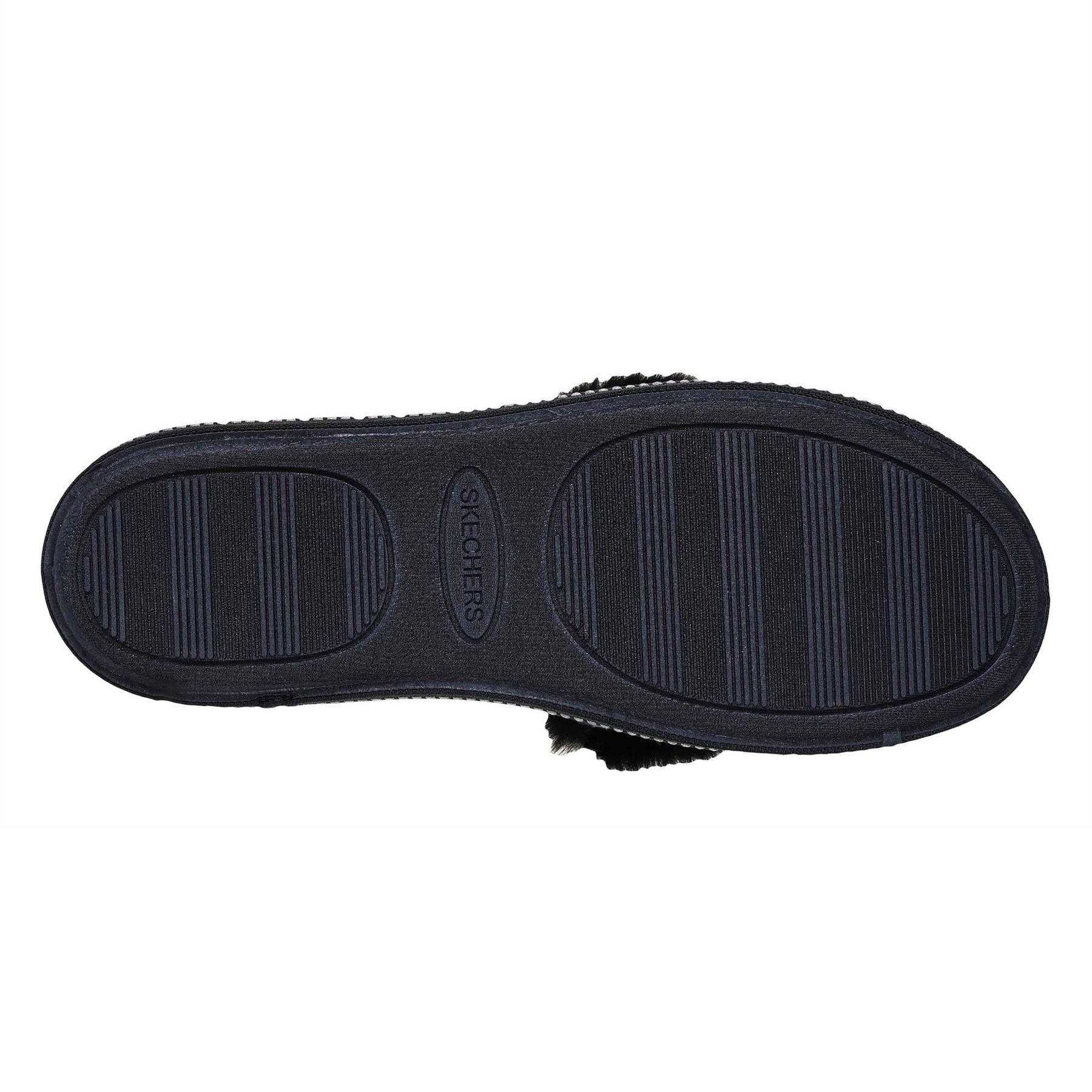 Black - Pack Shot - Skechers Womens-Ladies Bow Faux Fur Trim Moccasin Slippers