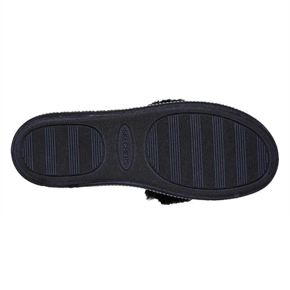 Black - Pack Shot - Skechers Womens-Ladies Bow Faux Fur Trim Moccasin Slippers