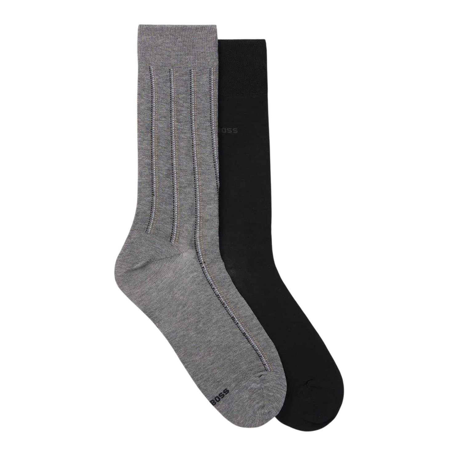 Medium Grey - Front - Boss Mens Pinstripe Crew Socks (Pack of 2)