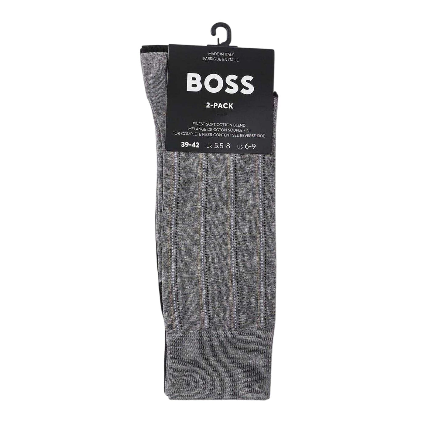 Medium Grey - Side - Boss Mens Pinstripe Crew Socks (Pack of 2)