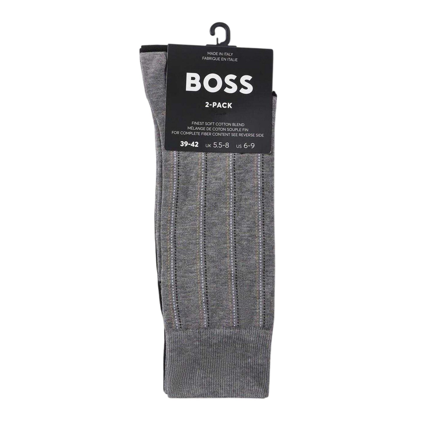 Medium Grey - Side - Boss Mens Pinstripe Crew Socks (Pack of 2)