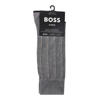 Medium Grey - Side - Boss Mens Pinstripe Crew Socks (Pack of 2)