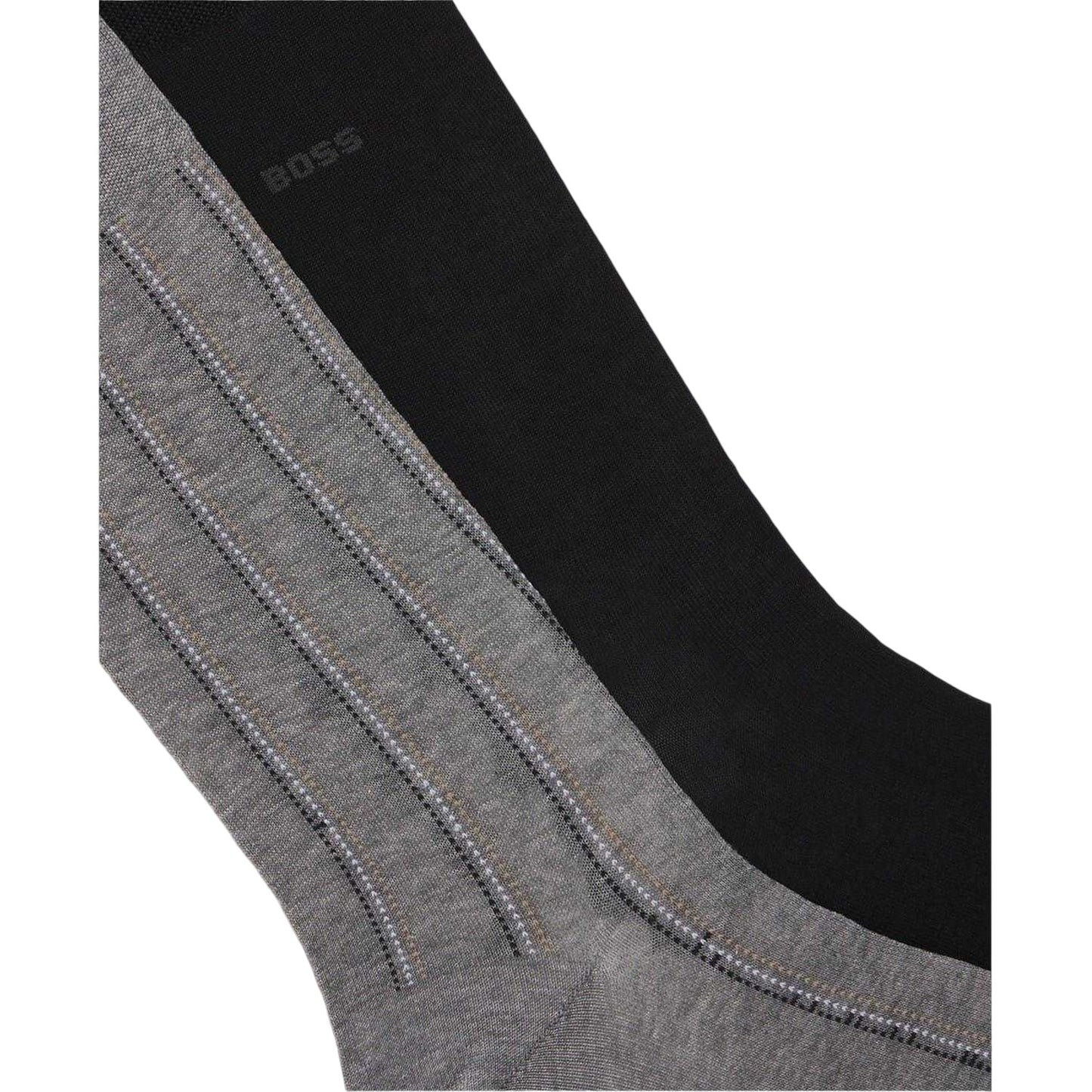 Medium Grey - Lifestyle - Boss Mens Pinstripe Crew Socks (Pack of 2)