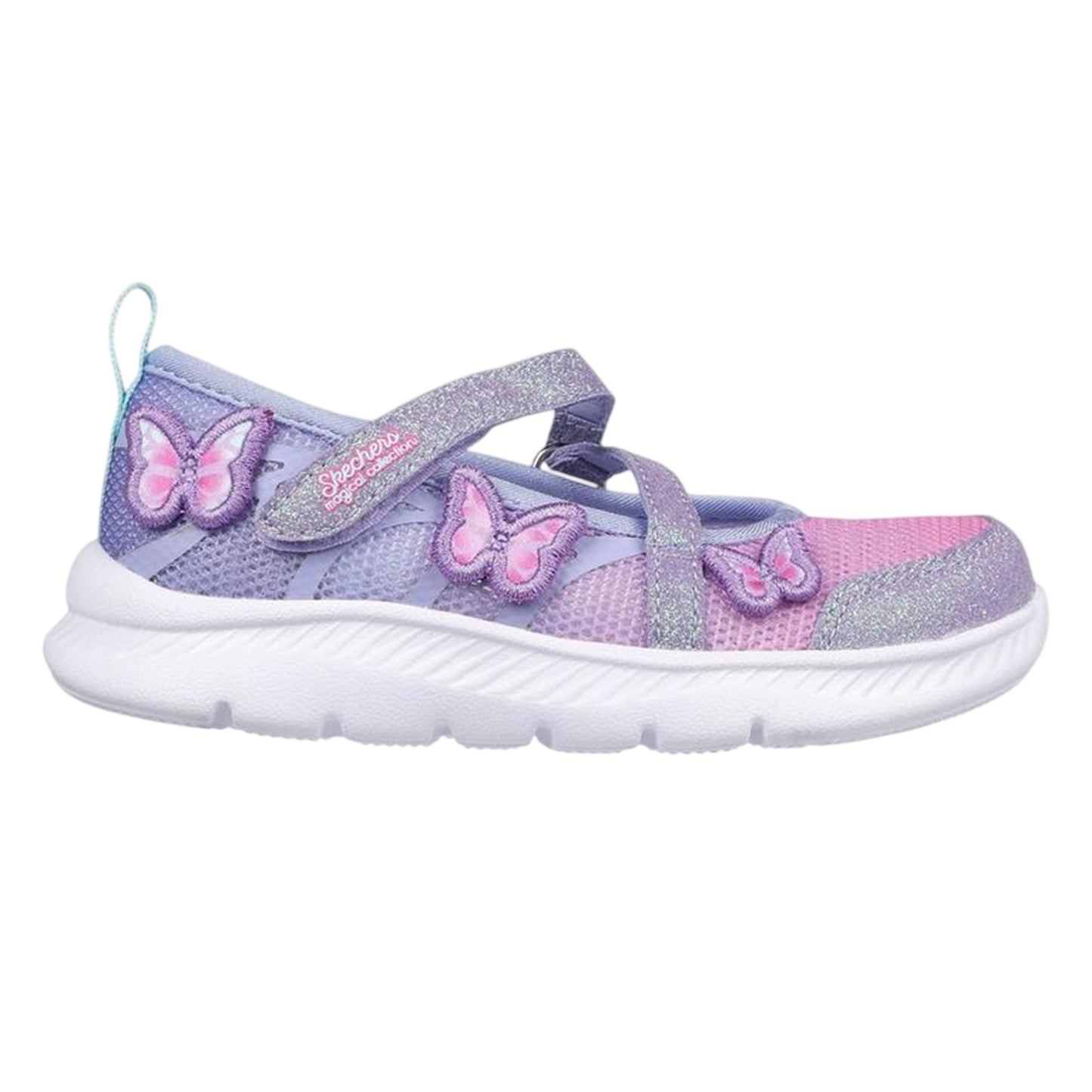Lavender-Multicoloured - Front - Skechers Girls Comfyflex 2 Butterfly Glitter Trainers