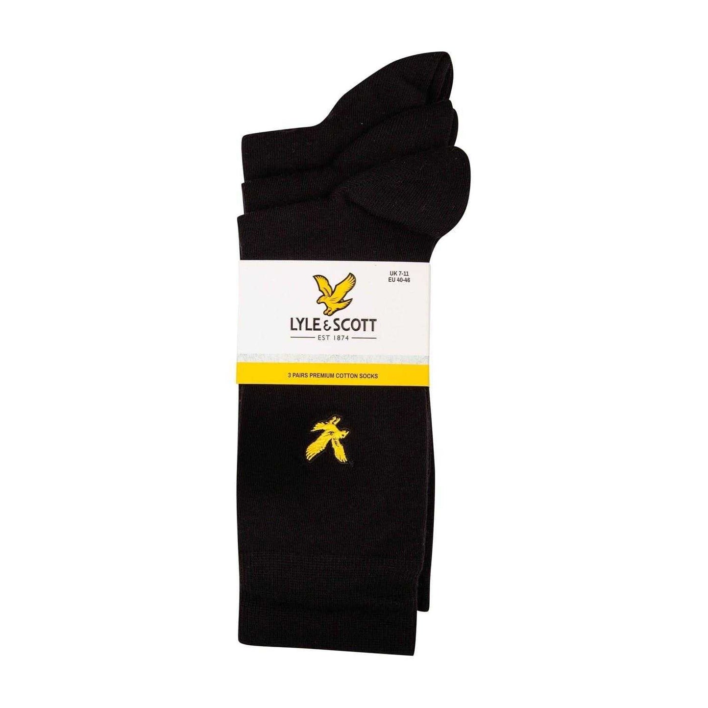 Black - Back - Lyle & Scott Mens Crew Socks (Pack of 3)