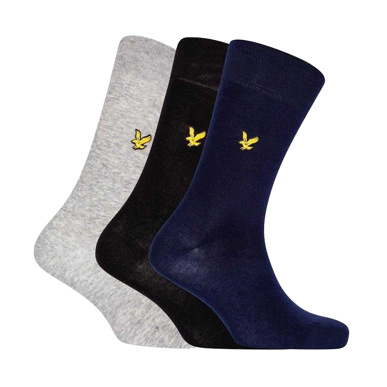 Grey-Black - Front - Lyle & Scott Mens Crew Socks (Pack of 3)