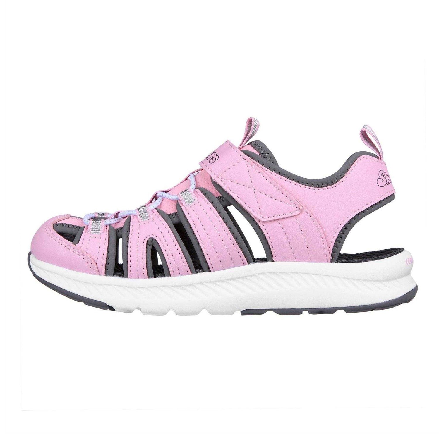 Pink-Grey - Back - Skechers Girls Cut Out Closed Toe Flat Sandals