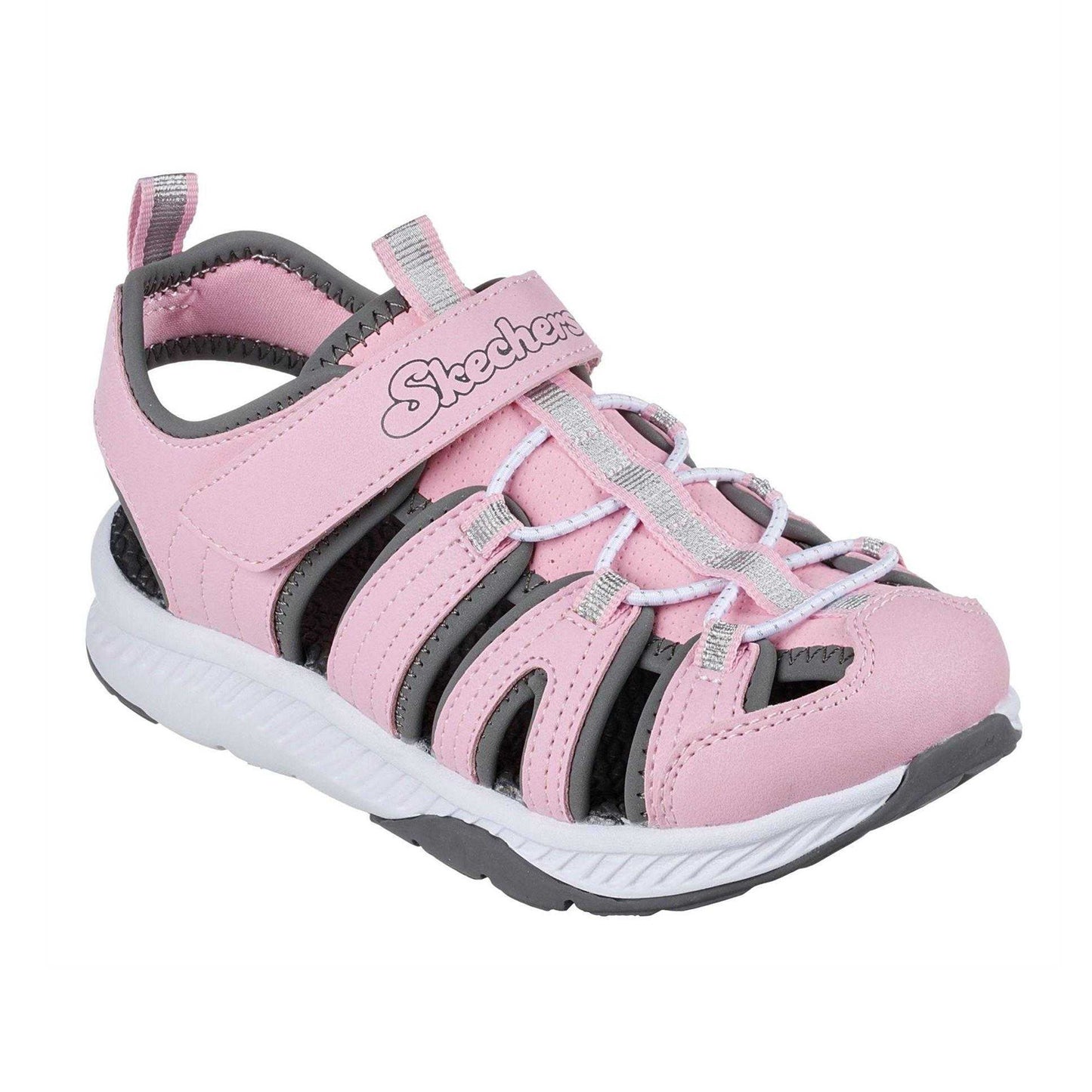 Pink-Grey - Front - Skechers Girls Cut Out Closed Toe Flat Sandals