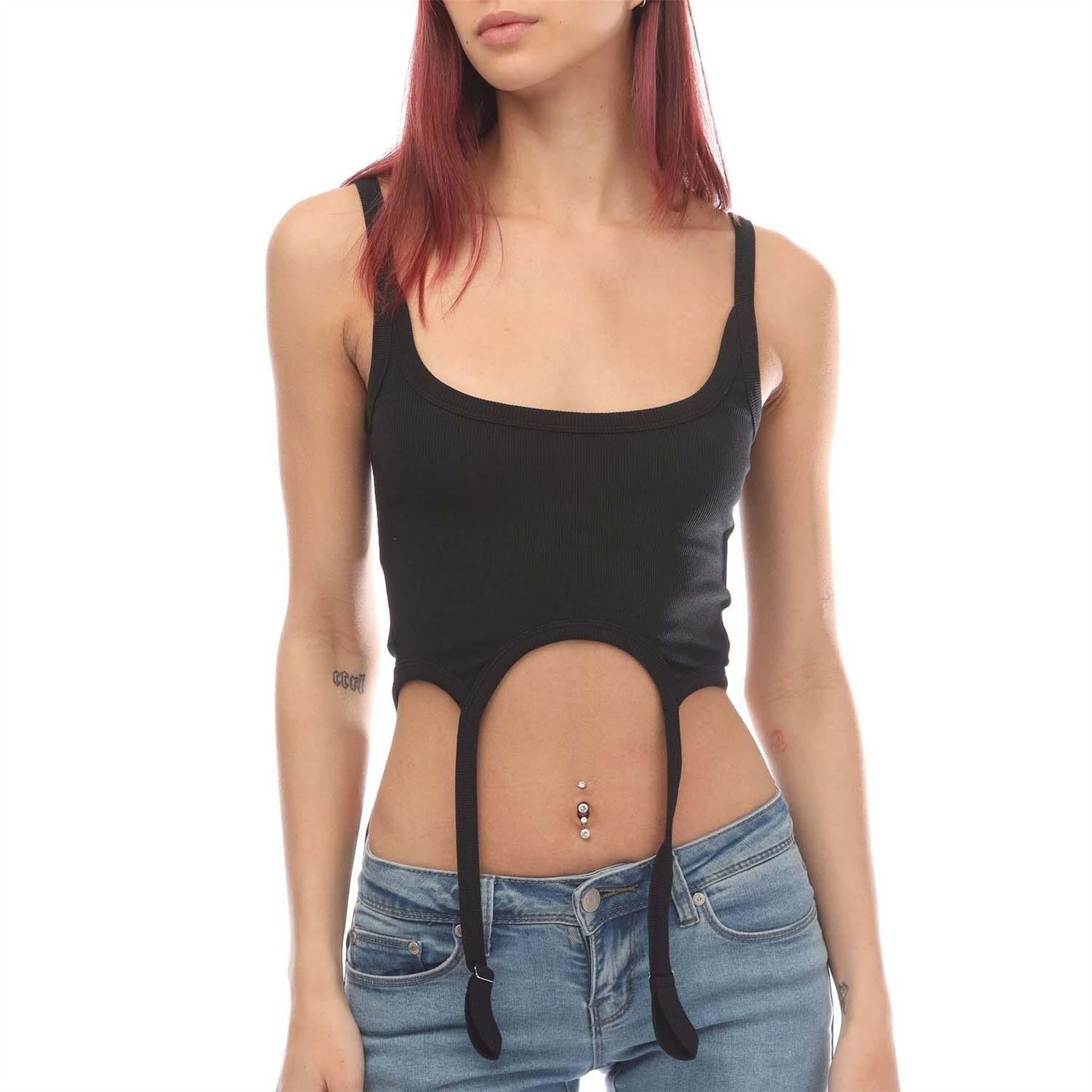 Black - Side - Heron Preston Womens-Ladies Slim Sleeveless Tank Top