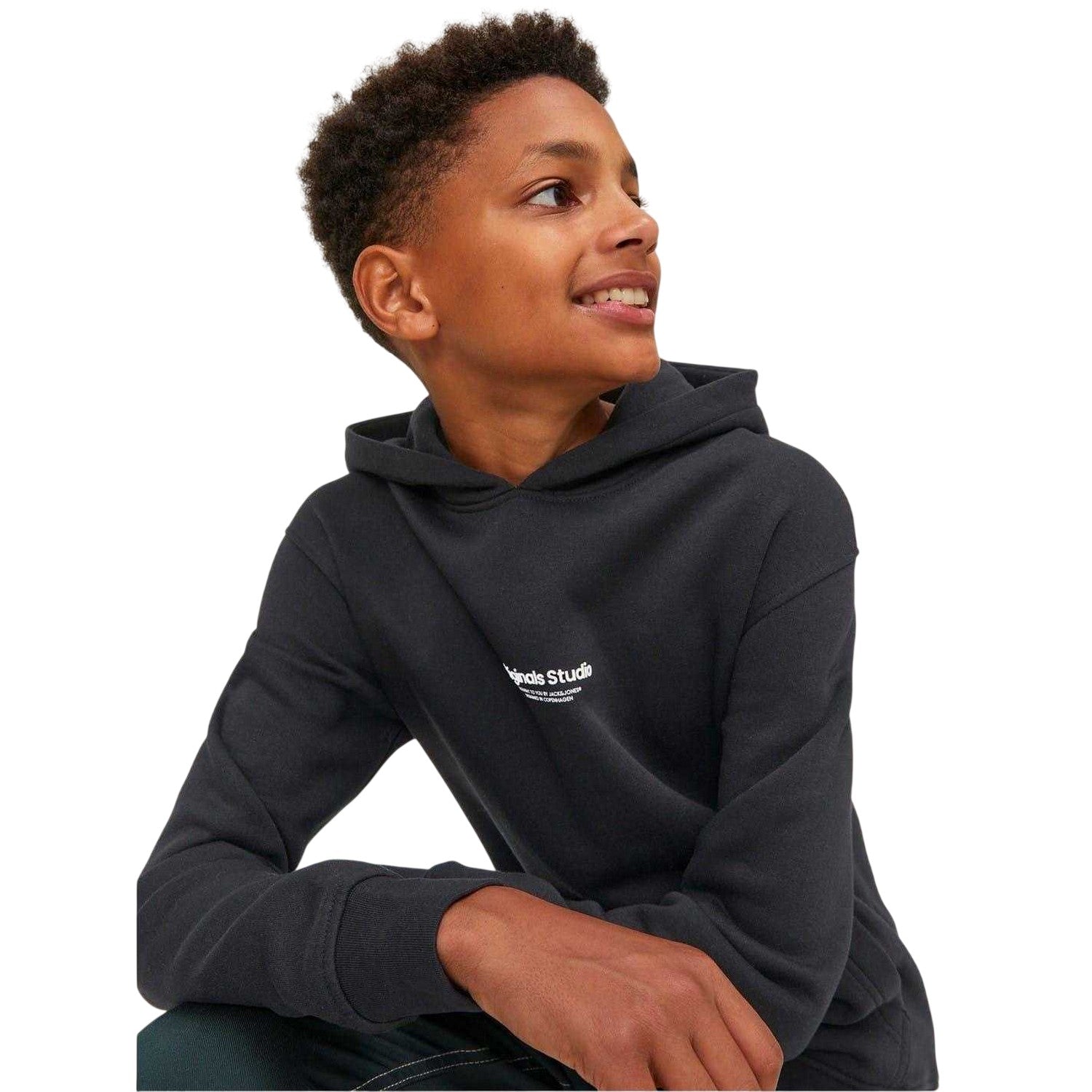 Black - Side - Jack And Jones Boys Vester Lettering Hoodie