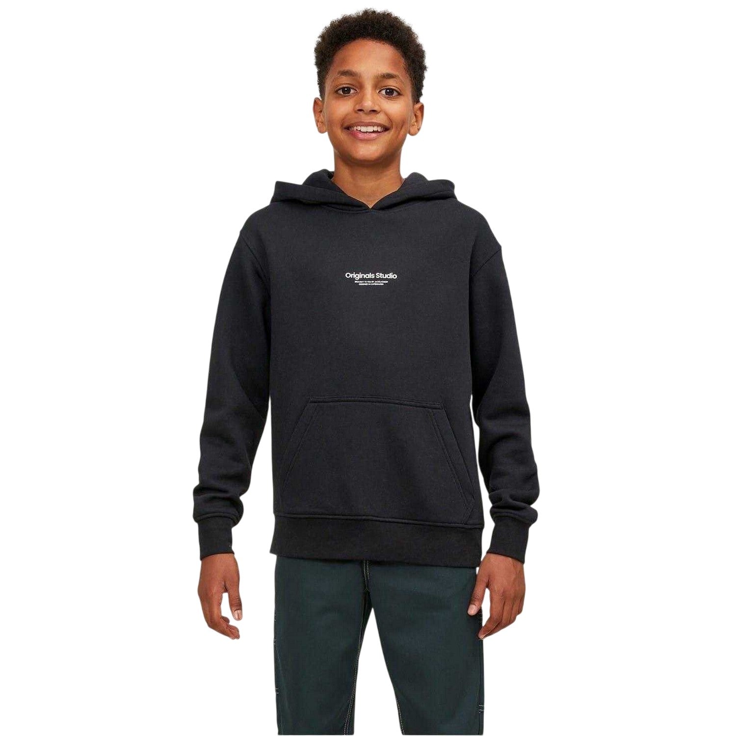 Black - Front - Jack And Jones Boys Vester Lettering Hoodie