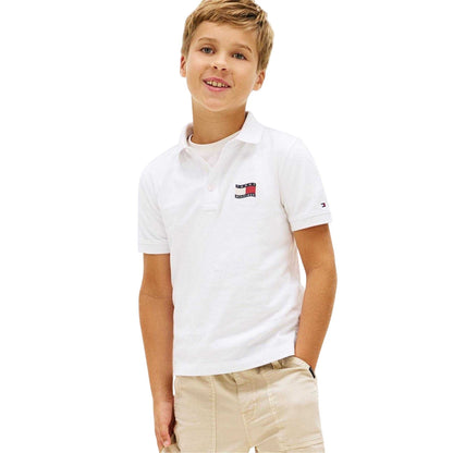 White - Side - Tommy Hilfiger Childrens-Kids Flag Polo Shirt