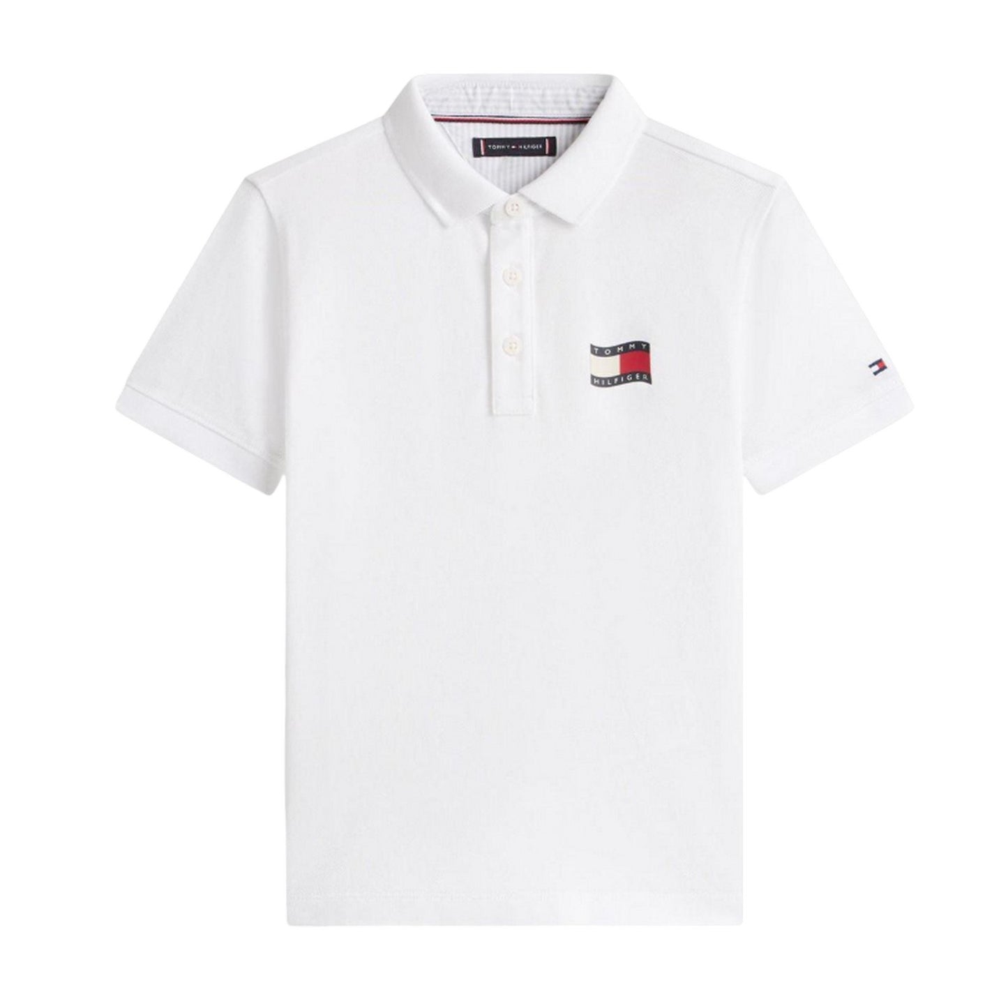 White - Front - Tommy Hilfiger Childrens-Kids Flag Polo Shirt
