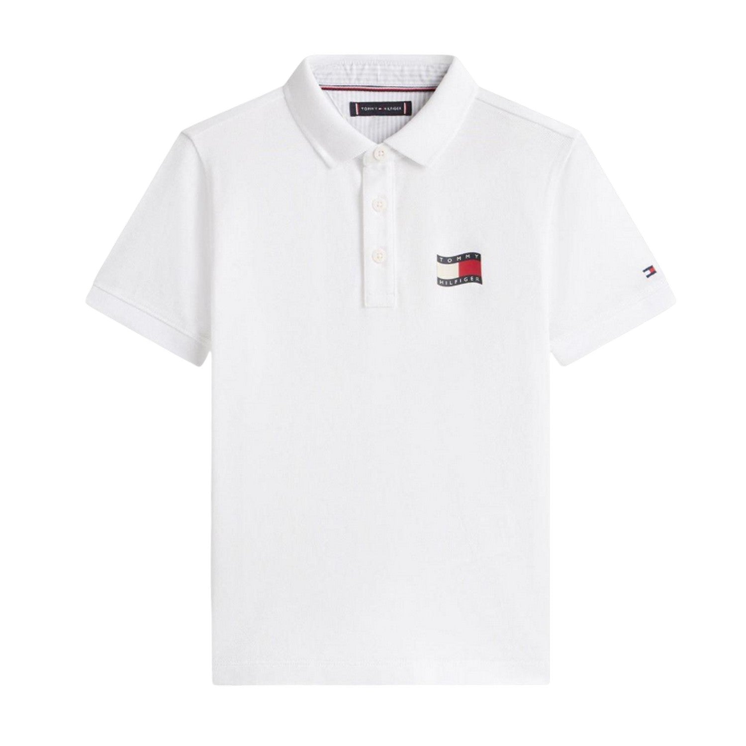 White - Front - Tommy Hilfiger Childrens-Kids Flag Polo Shirt