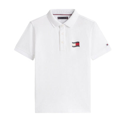 White - Front - Tommy Hilfiger Childrens-Kids Flag Polo Shirt