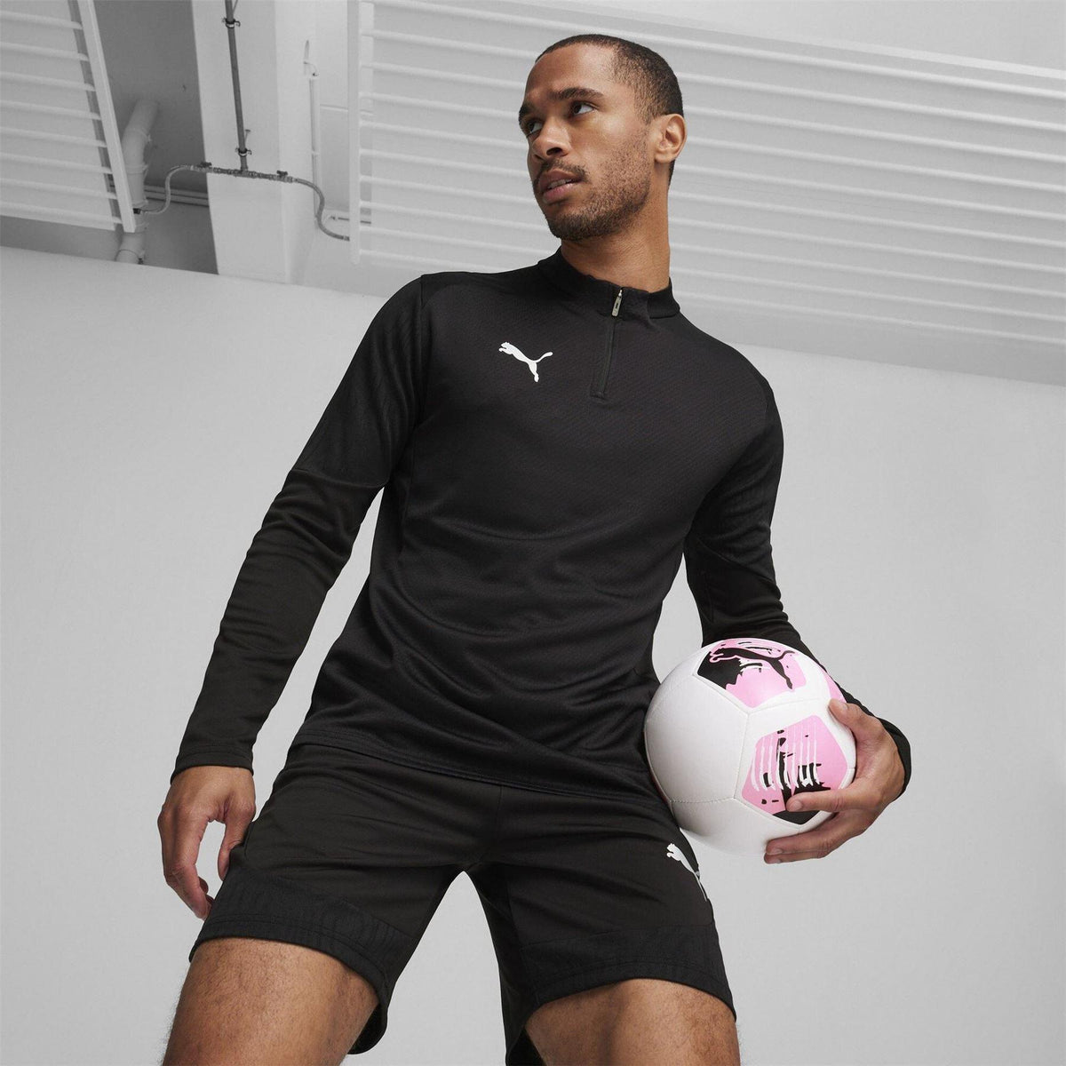 Black - Side - Puma Mens TeamFinal Quarter Zip Training Fleece Top