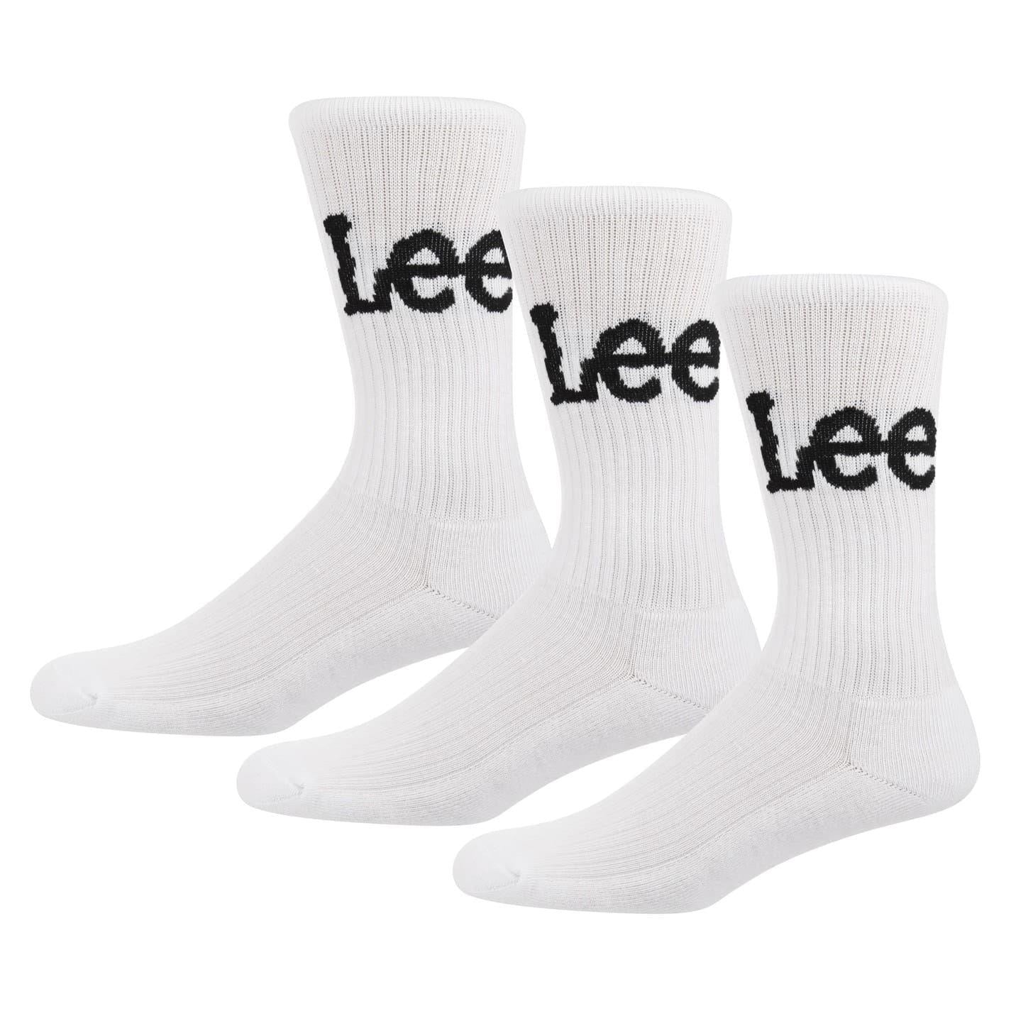 White - Front - Lee Mens Crorbett Lettering Crew Socks (Pack of 3)
