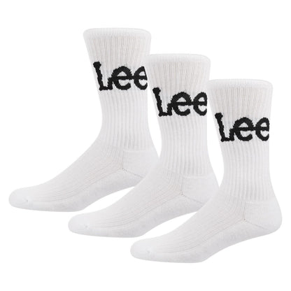 White - Front - Lee Mens Crorbett Lettering Crew Socks (Pack of 3)