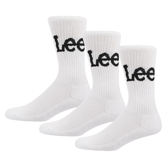 White - Front - Lee Mens Crorbett Lettering Crew Socks (Pack of 3)
