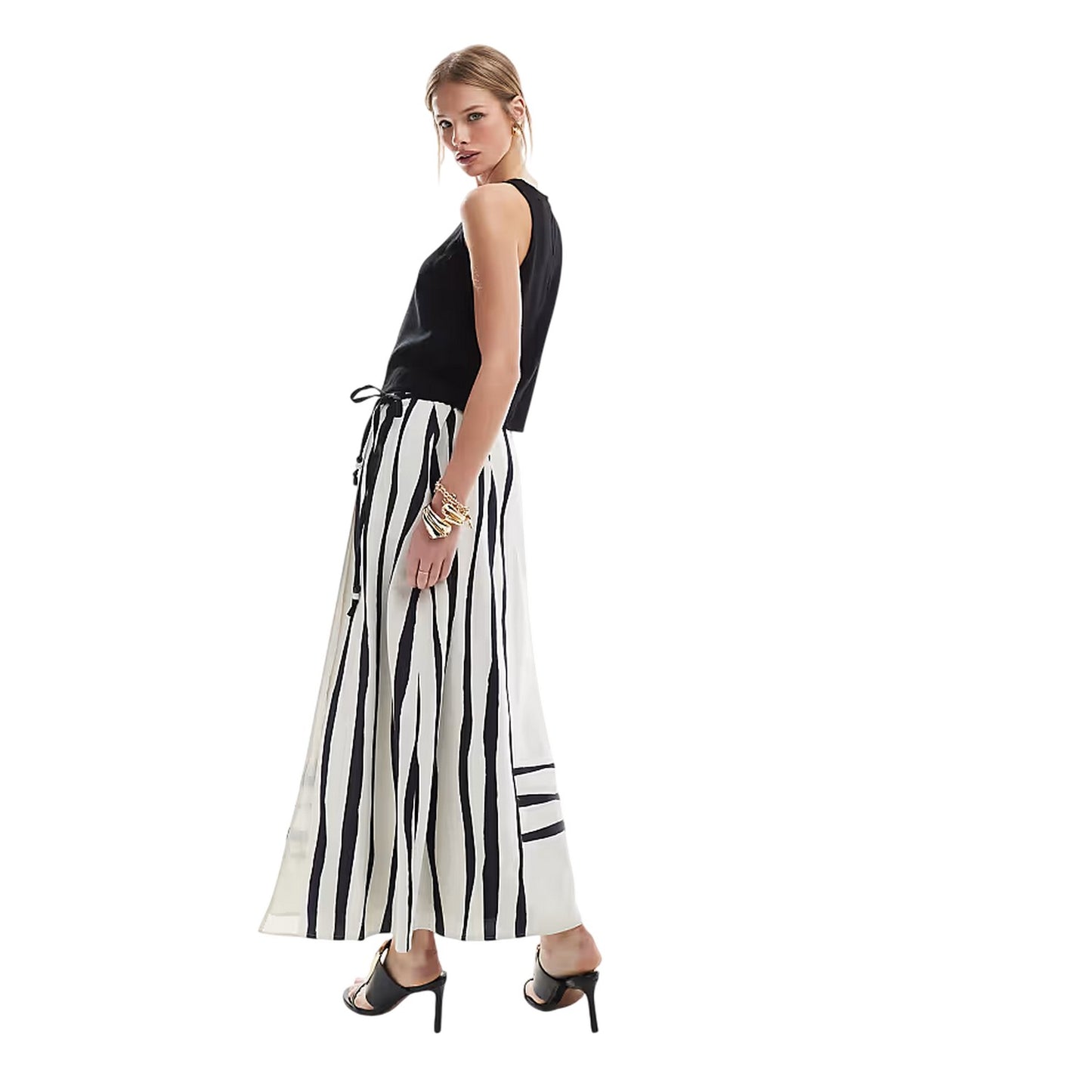 White-Black - Back - French Connection Womens-Ladies Genevieve Stripe Wrap Maxi Skirt