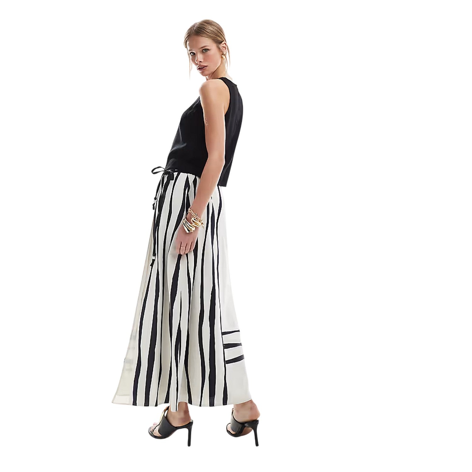White-Black - Back - French Connection Womens-Ladies Genevieve Stripe Wrap Maxi Skirt