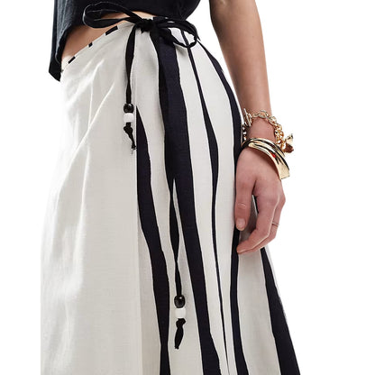 White-Black - Lifestyle - French Connection Womens-Ladies Genevieve Stripe Wrap Maxi Skirt