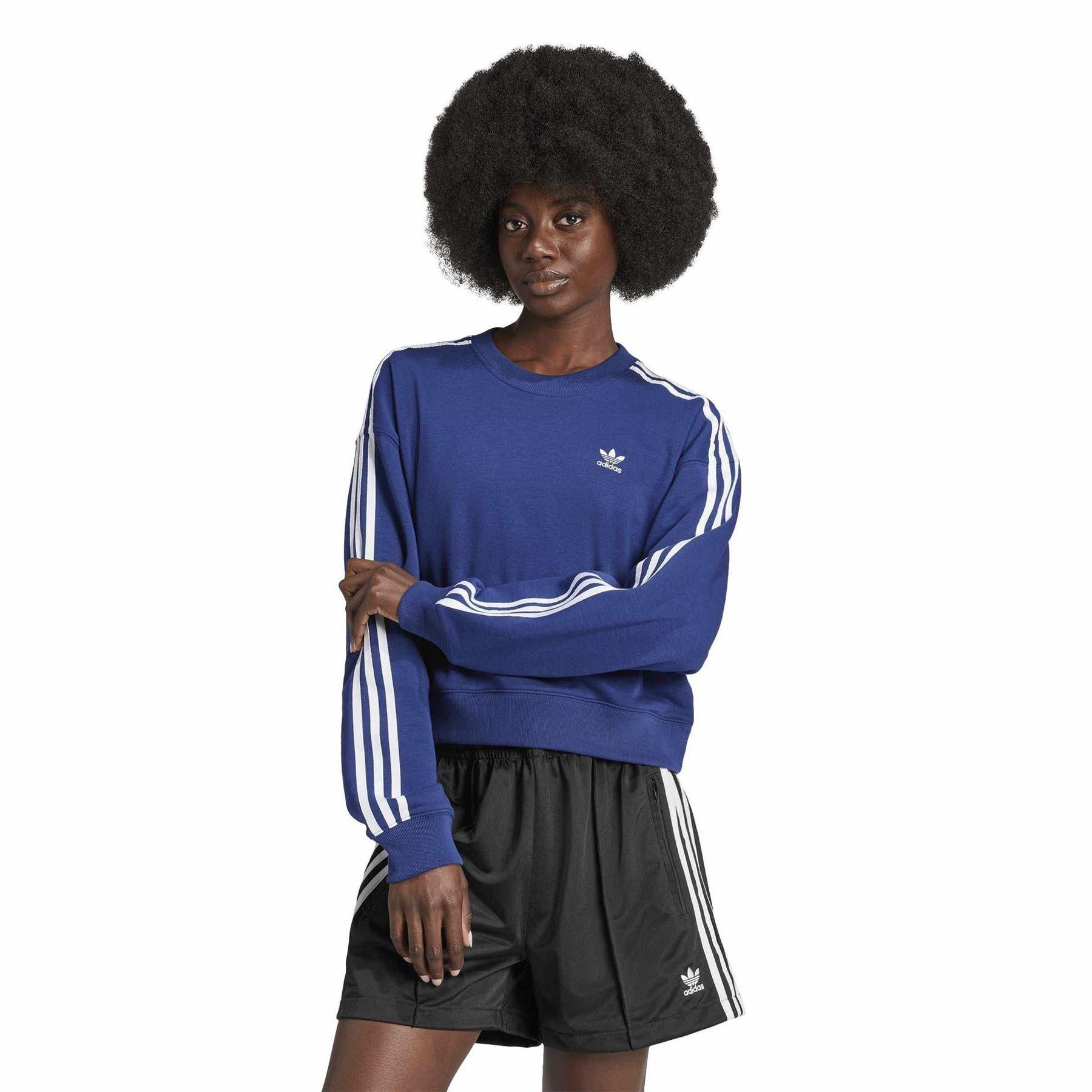 Dark Blue - Pack Shot - Adidas Womens-Ladies 3 Stripes Sweatshirt