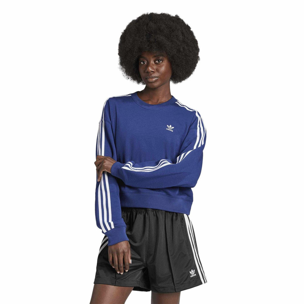 Dark Blue - Pack Shot - Adidas Womens-Ladies 3 Stripes Sweatshirt