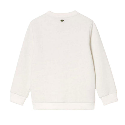 Cream - Back - Lacoste Childrens-Kids Logo Crew Neck Sweatshirt