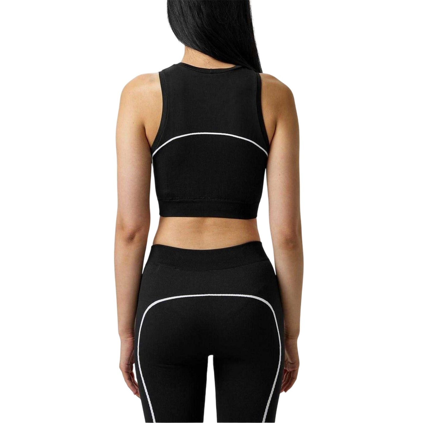Black - Back - Off White Womens-Ladies Seamless Crop Top