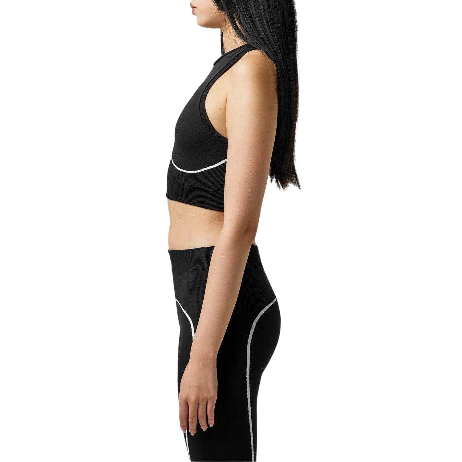 Black - Side - Off White Womens-Ladies Seamless Crop Top