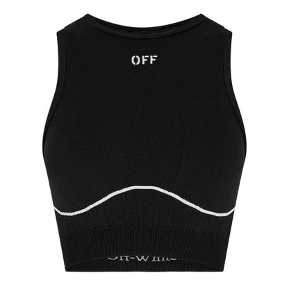 Black - Front - Off White Womens-Ladies Seamless Crop Top
