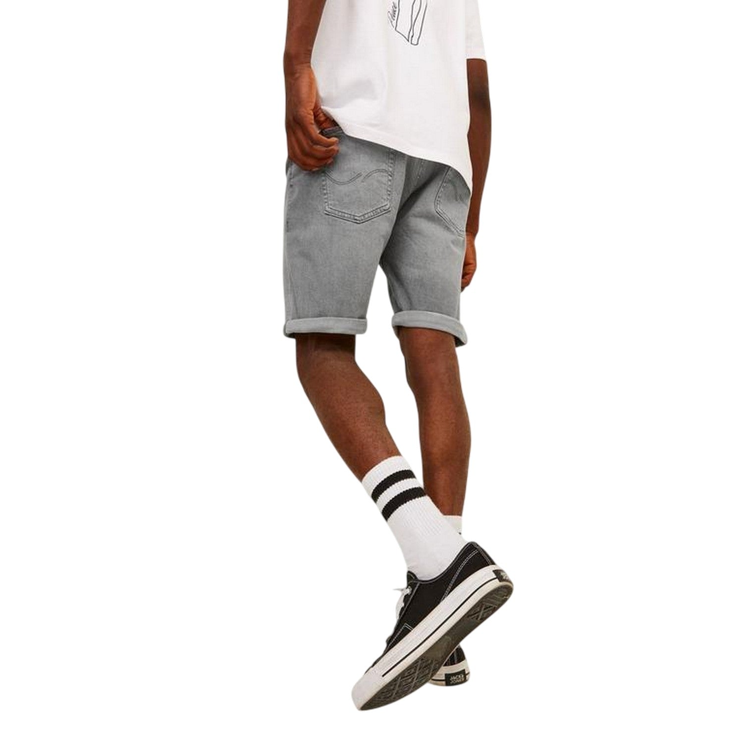 Grey Denim - Back - Jack And Jones Mens Denim Regular Shorts