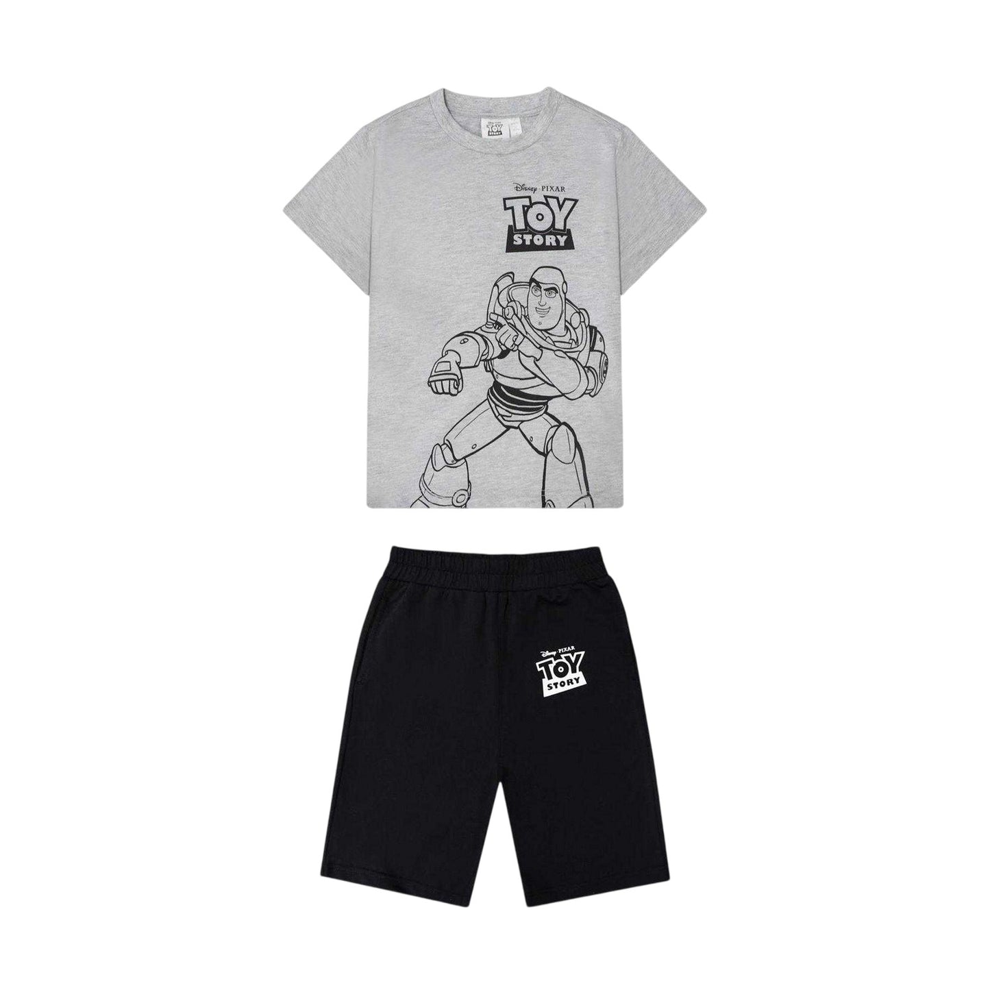 Grey-Black - Front - Toy Story Childrens-Kids Buzz Lightyear & Woody T-Shirt & Shorts Set
