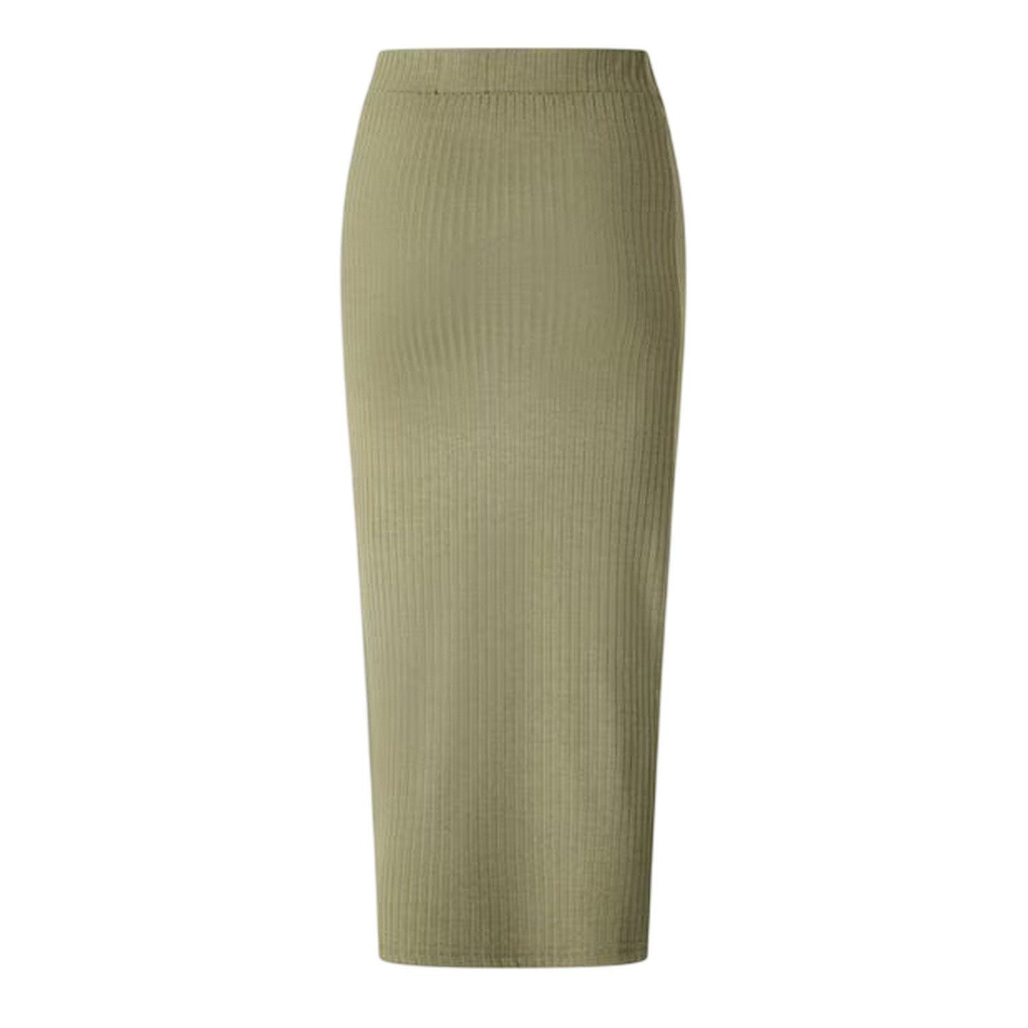 Deep Lichen Green - Back - Pieces Womens-Ladies Ribbed Midi Skirt
